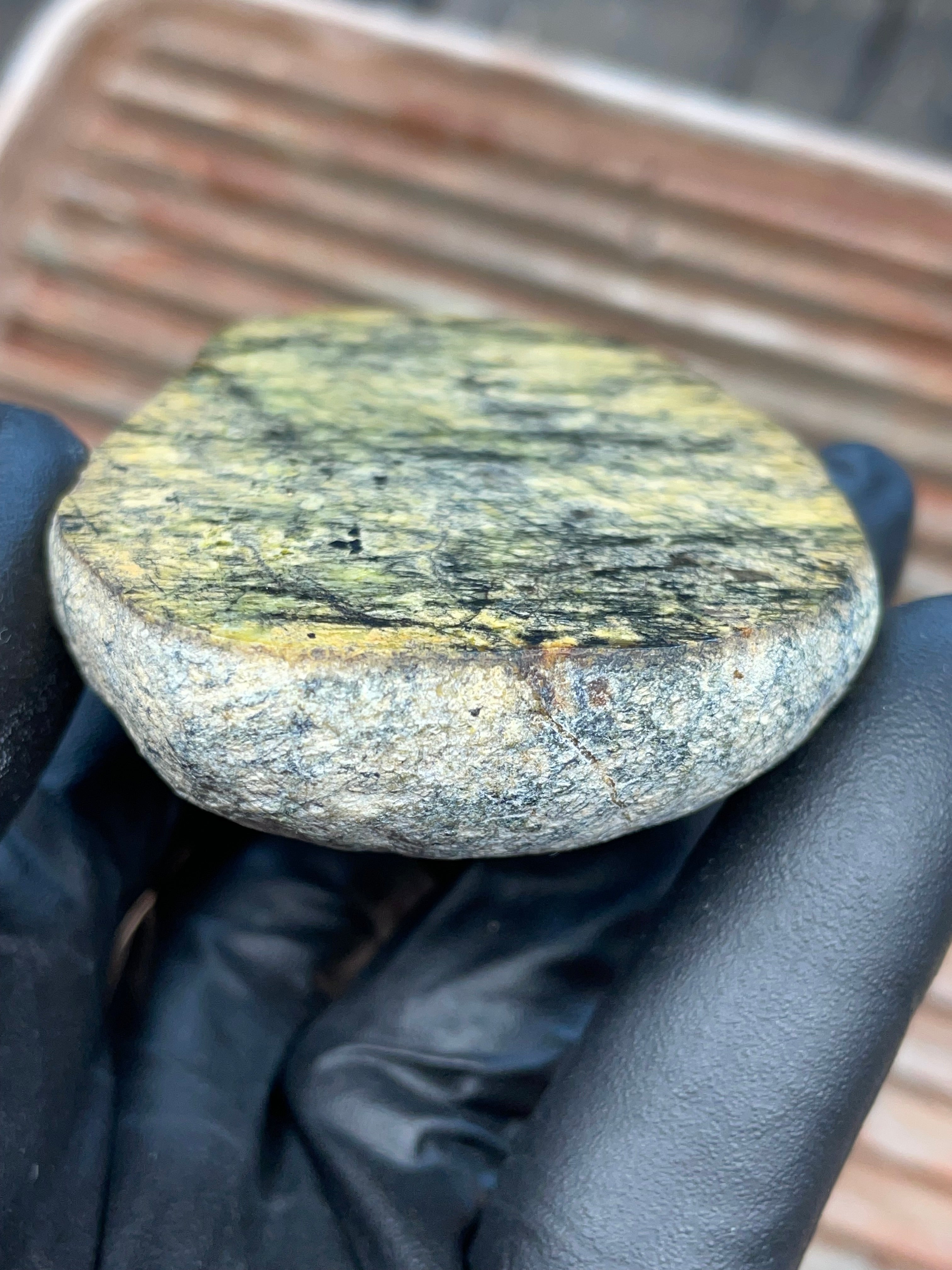 StoneBorn Creations | Polished Vermont Greenstone Slab — Pale Olive with Dark Mineral Veining