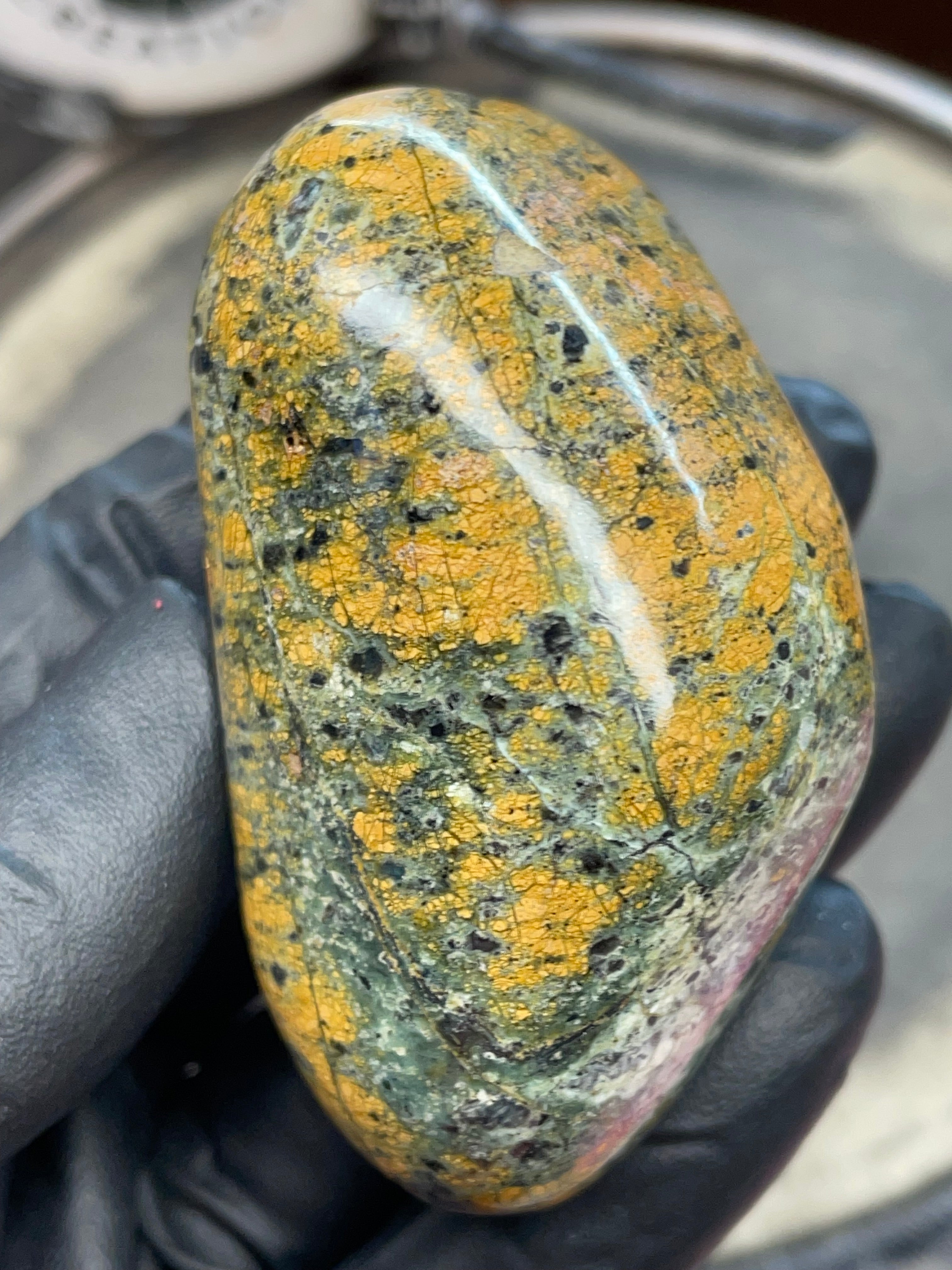 StoneBorn Creations – Hand Polished Vermont Greenstone with Golden Matrix & Quartz Veins