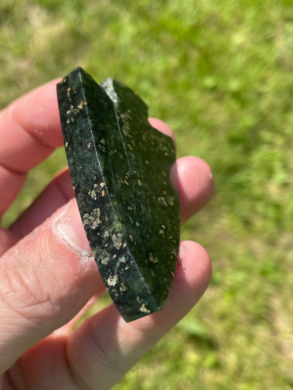 StoneBorn Creations Hand-Polished Serpentine Arrowhead Freeform with Golden Mineral Flecks and Natural Veining
