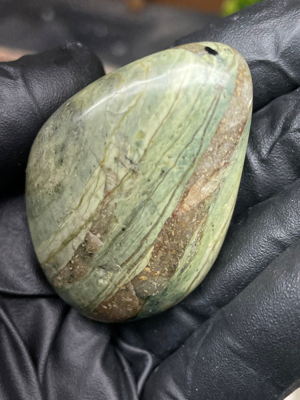 StoneBorn Creations Hand-Polished Vermont Greenstone with Flowing Jade Tones, Natural Earth Matrix Pocket, Freeform Shape