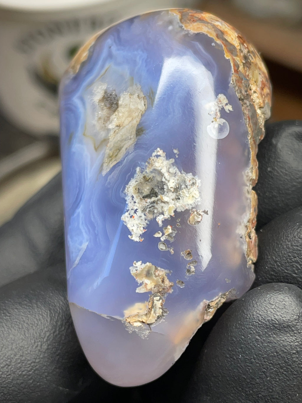 StoneBorn Creations Hand-Polished Blue Lace Agate with Natural Druzy Crystal Pocket & Earth-Toned Matrix
