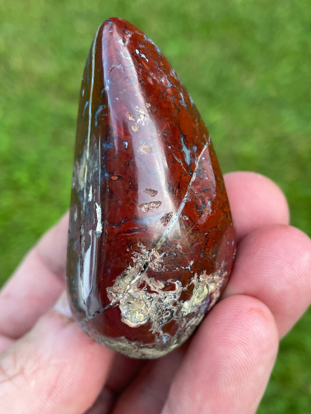 StoneBorn Creations Hand-Polished Brecciated Jasper Freeform with Crimson Red Chalcedony, Natural Quartz Veins & Earth-Toned Matrix