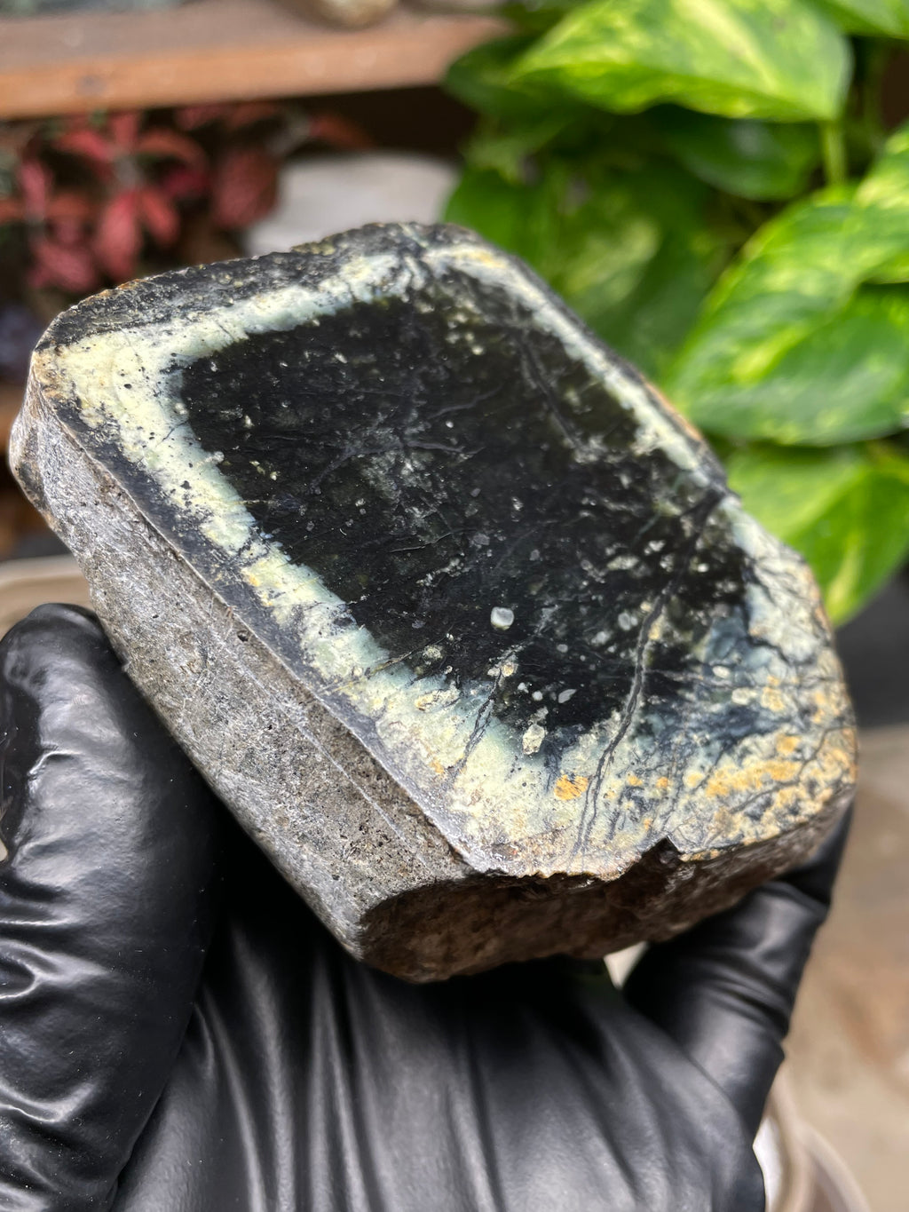 StoneBorn Creations Hand-Polished Vermont Serpentine Pair – River-Cut Matching Halves with Dark Core & Natural Green Halo