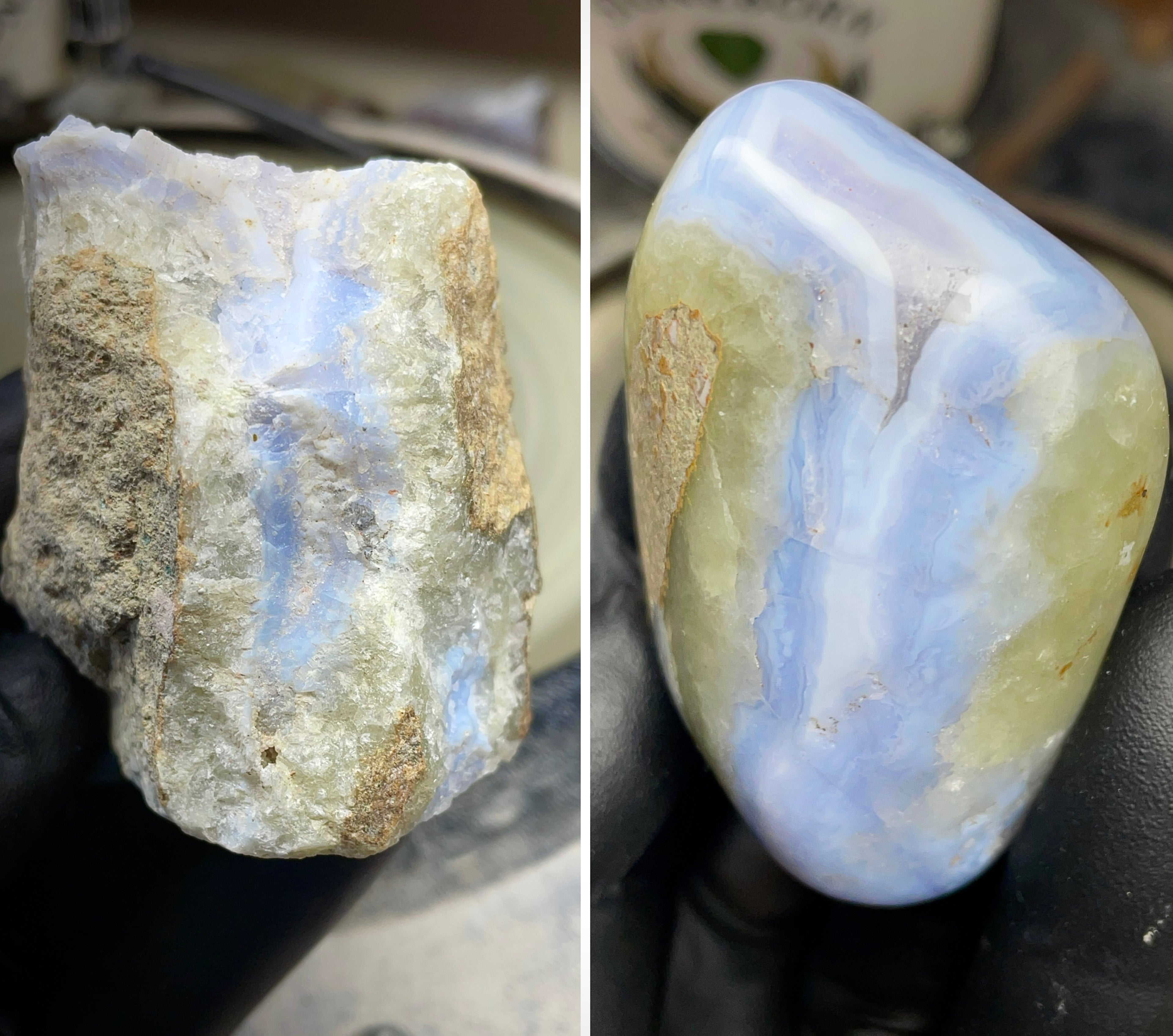 StoneBorn Creations Hand Polished Blue Chalcedony Agate with Natural Druzy Pocket